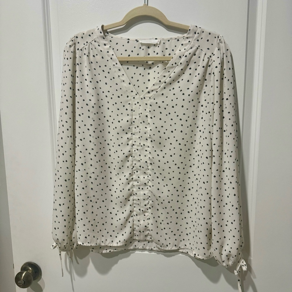White Blouse with Black Dots